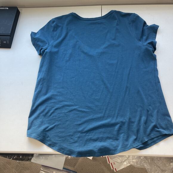 Lululemon Women Sz 12 Teal Green Love Tee T Short Sleeve Shirt V Neck Cotton - Picture 6 of 7